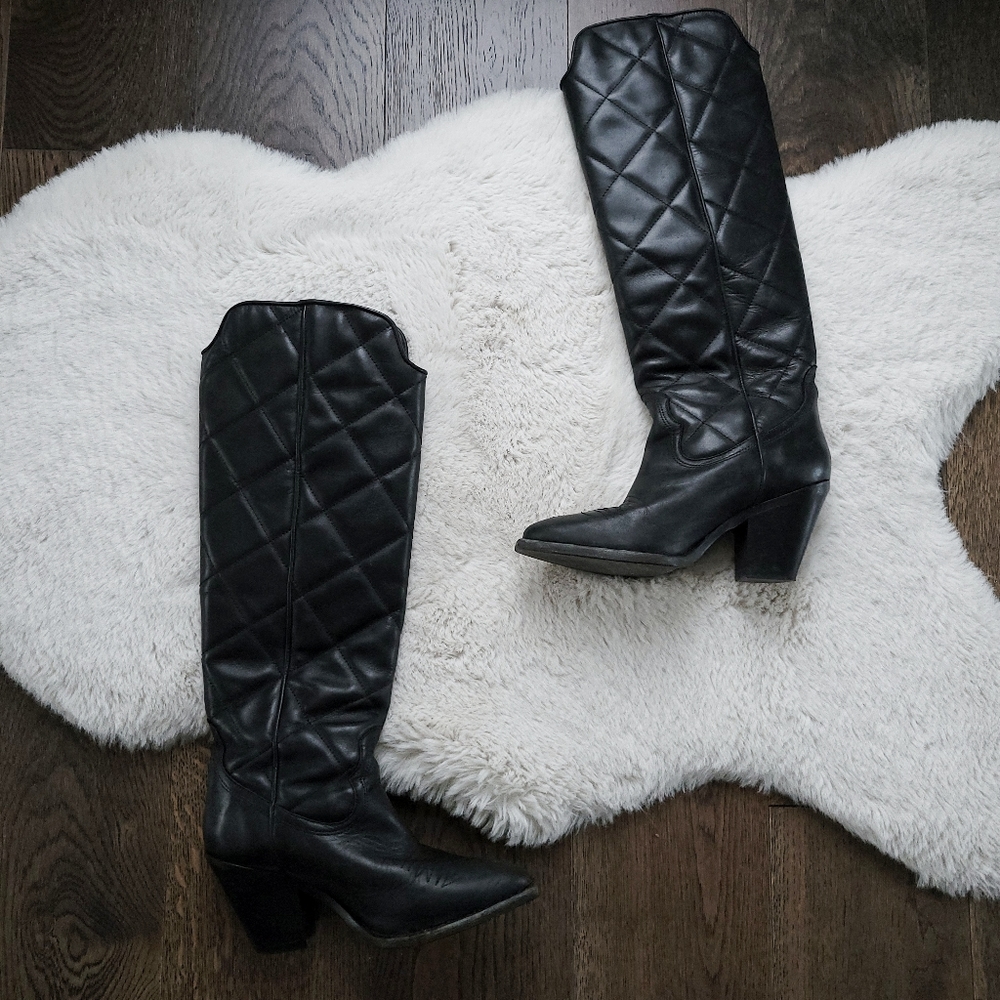 Sister X Soeur Free People Zeta Quilted Tall Leather Cowboy Boots - Picture 4 of 15
